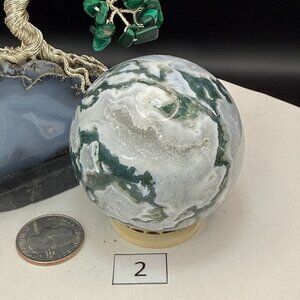 Natural Moss Agate Crystal Sphere 60.1mm Green Druzy Grounding Heart Chakra 2